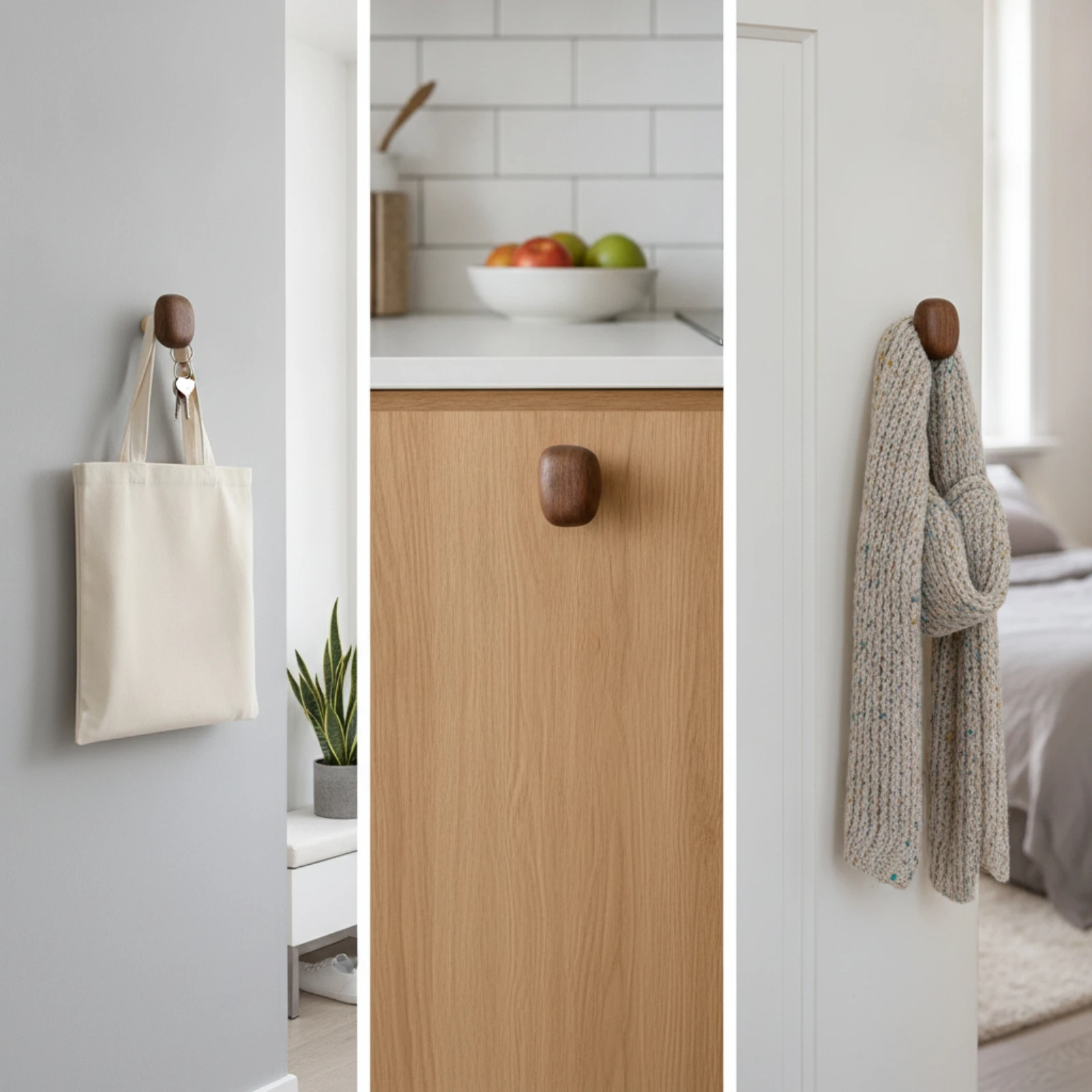 Wooden Wall Hook Natural Wood Coat Peg Wall Hook with Screws Modern Coat Peg Minimalist for Entryway, Bedroom