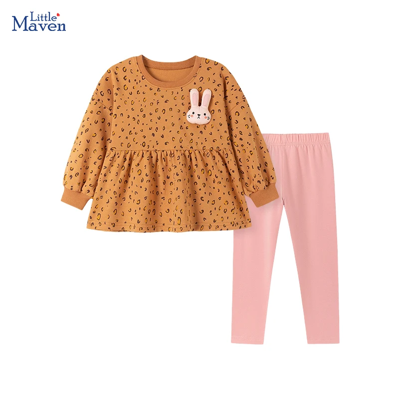 Little Maven Herbst Frühling Baby Mädchen bestickte Cartoon-Kaninchen T-Shirts Tops + Leggings Sets Kinderkleidung Kinderbekleidung