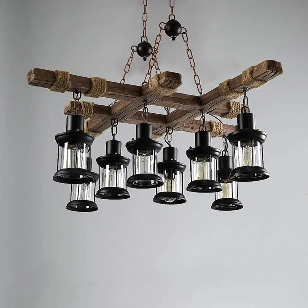 American vintage chandelier Industrial style wood decorative light Restaurant living room bar wood