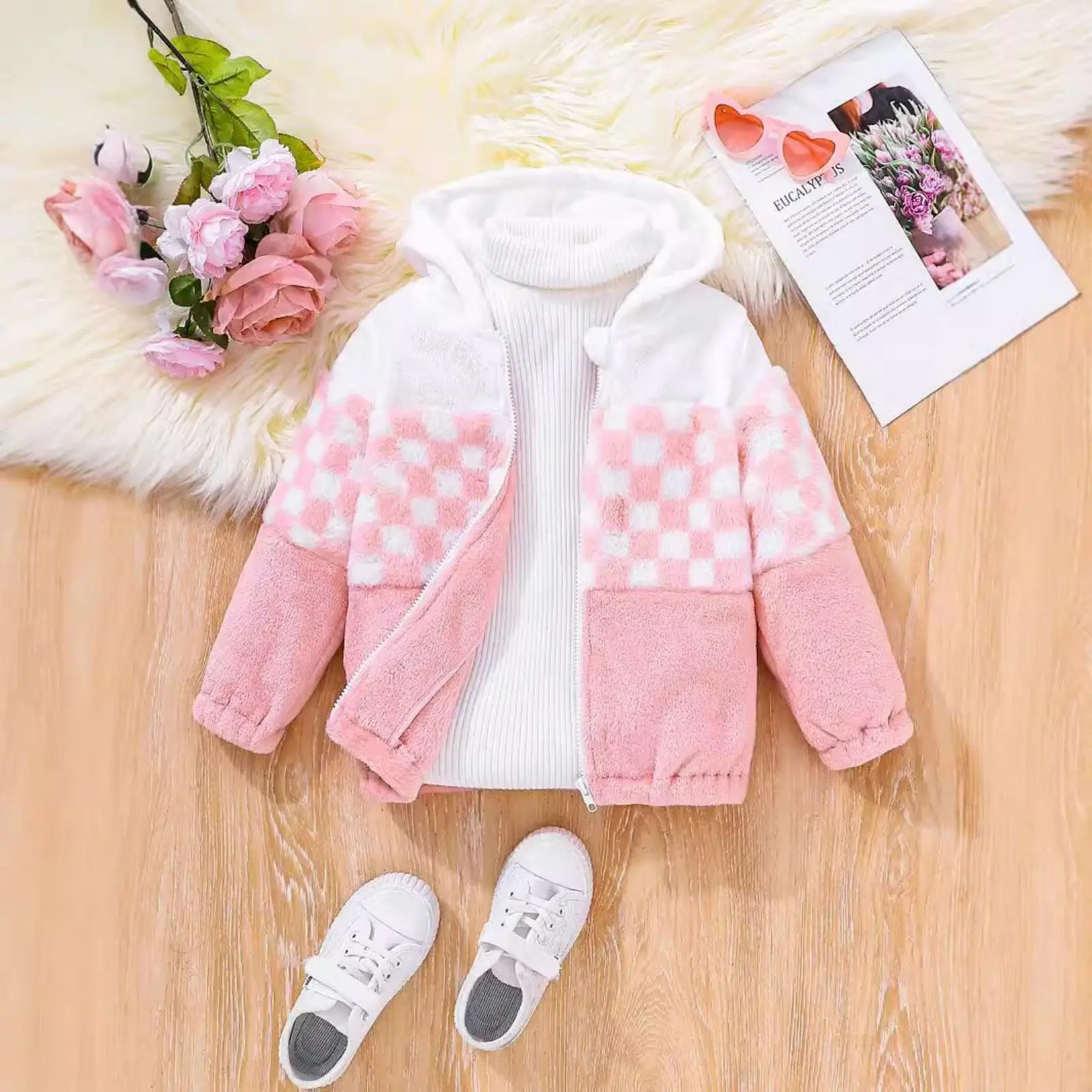 

Pink Fleece-Lined Cotton Coat For Girls Winter Coat Warm Jacket Girl Thickened Cotton Jacket Baby Down Jacket Children'S Coat