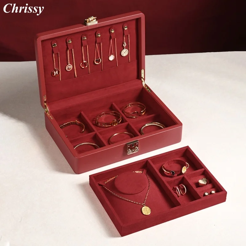 High End Double Layer Jewelry Storage Box Earrings Rings Necklaces Storage Case Wedding Gold Jewelry Jewelry Display Box