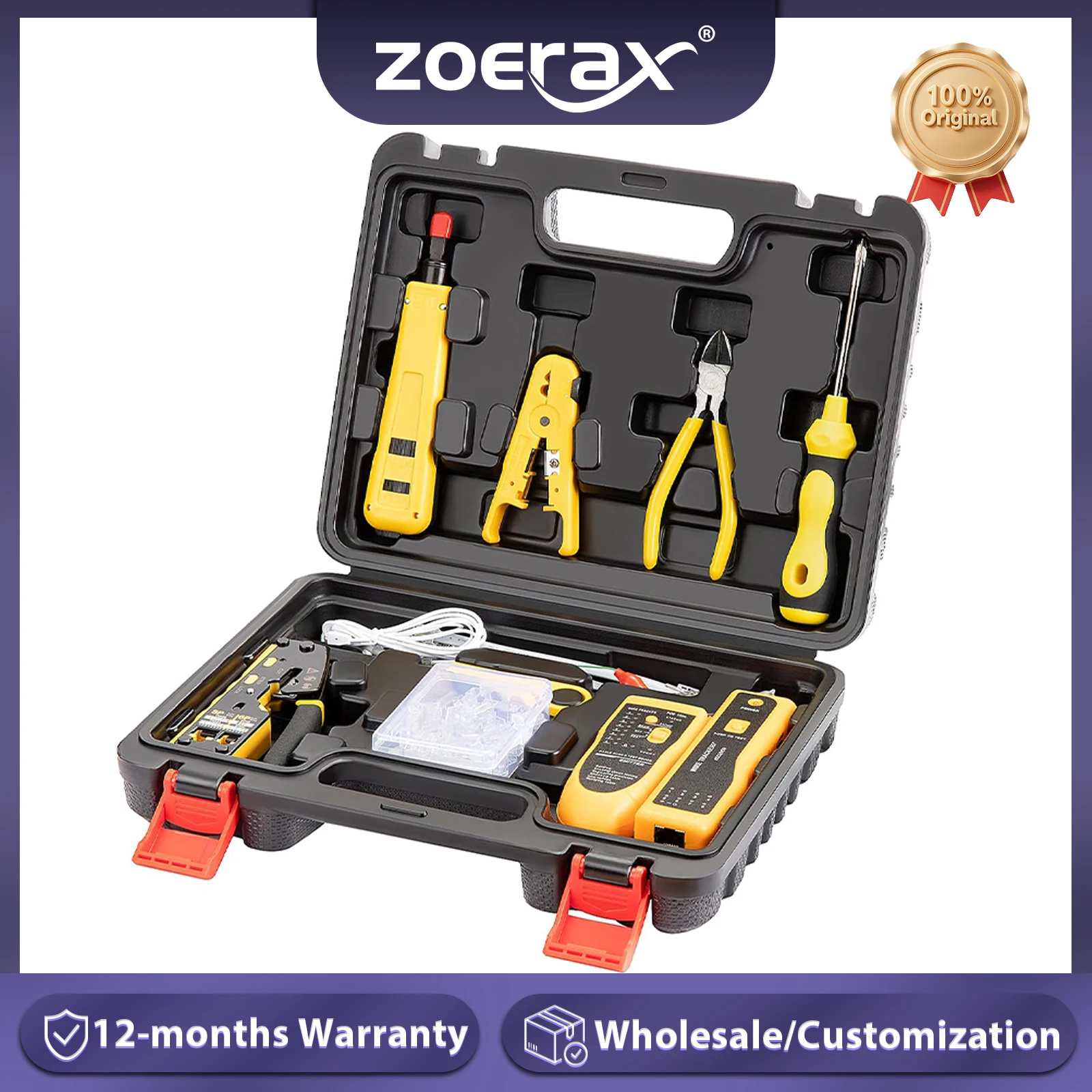 ZoeRax Network Tool kit, RJ45 Crimp Tool Pass Through Crimper, Wire Tracker, Punch down Tool, Stripper, Cutter, Cat6 Connectors
