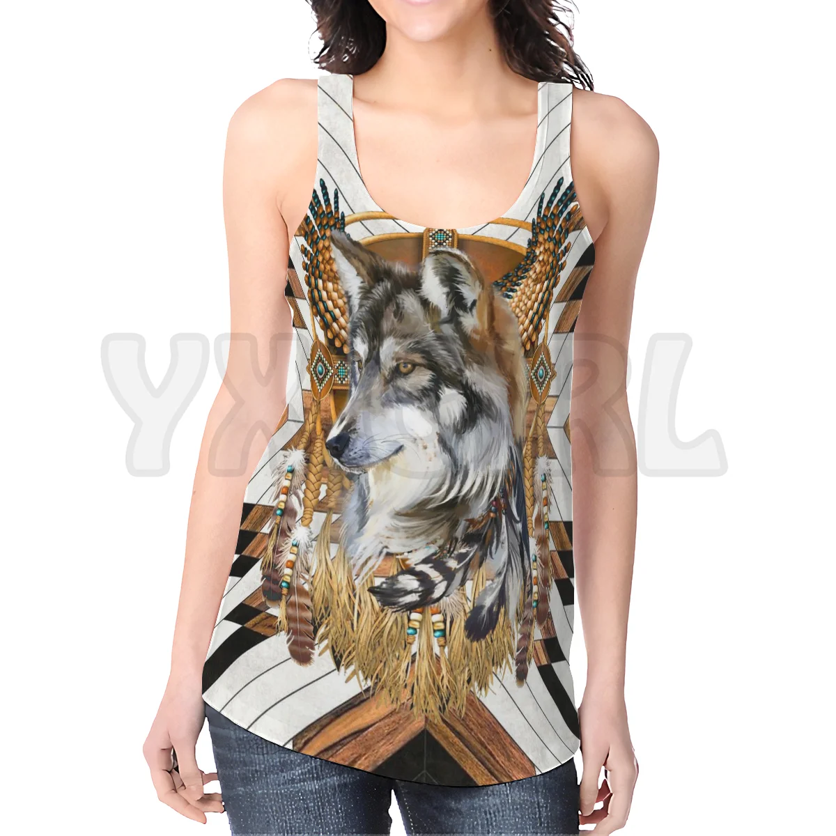 YX GIRL Native Snow Wolf  3D Printed Sexy Backless Tops Summer Women Casual Tees Cosplay Clothes