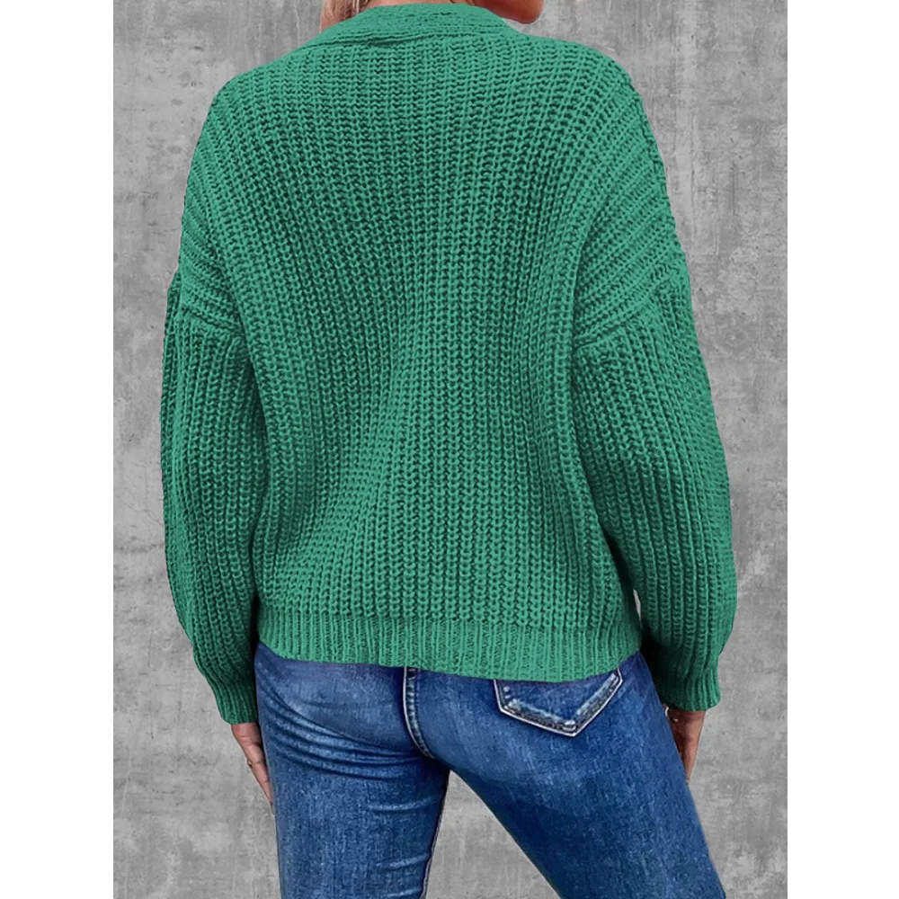 Damskie swetry rozpinane na jesień i zimę, dzianinowe płaszcze, jednorzędowe, z długim rękawem, dekolt w serek, kardigany, kurtki.