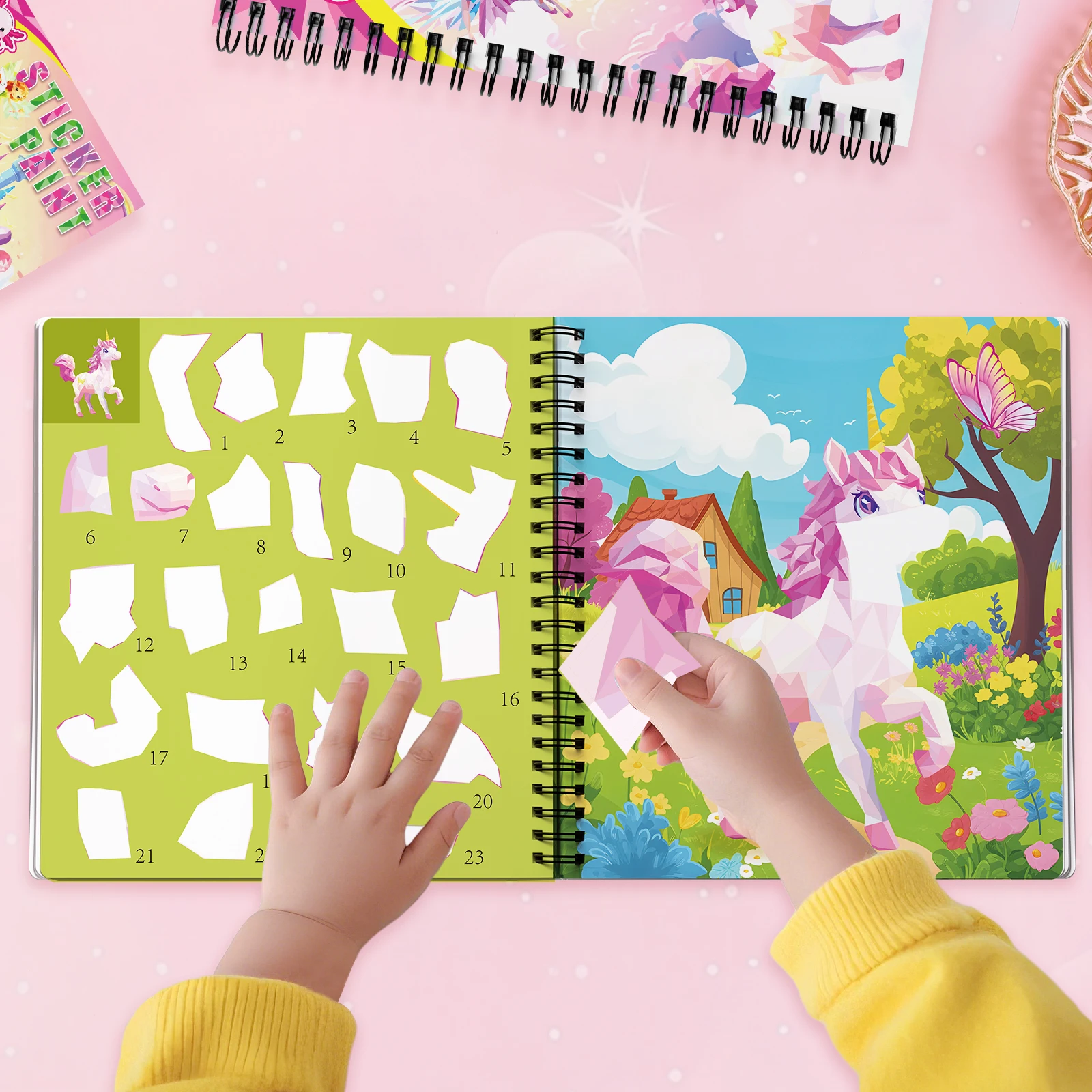 1PC Sticker Paint Books for Kids DIY Sticker by Number Road Airplane Travel Sticker Activity Book Dinosaur Unicorn Ocean Themed view 4