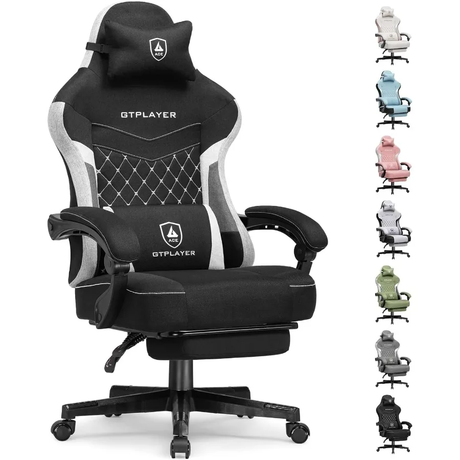 كرسي ألعاب GTPLAYER كرسي مكتب كمبيوتر من القماش مع وسادة زنبركية للجيب مريح للمكتب والألعاب كرسي ألعاب الفيديو wi