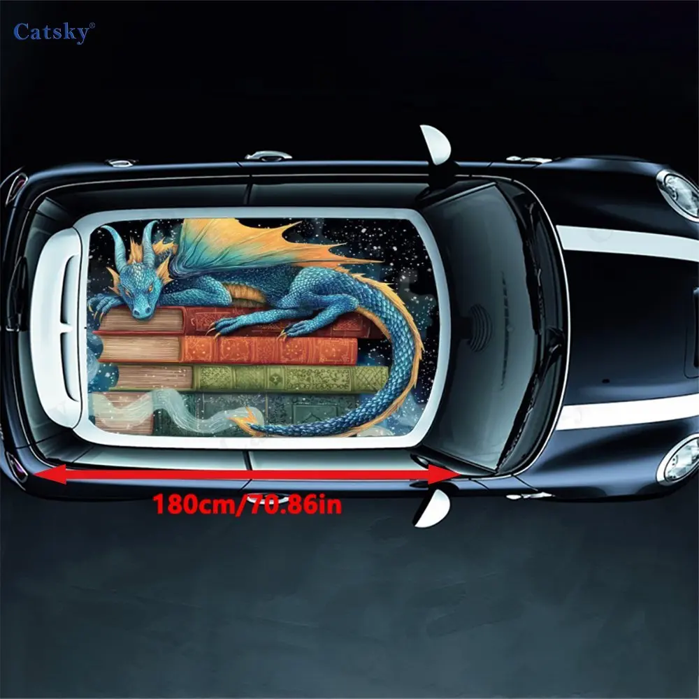 Blue dragon on a pile of books PVC material self-adhesive waterproof car roof sticker, paste firm and anti-ultraviolet, waterpro