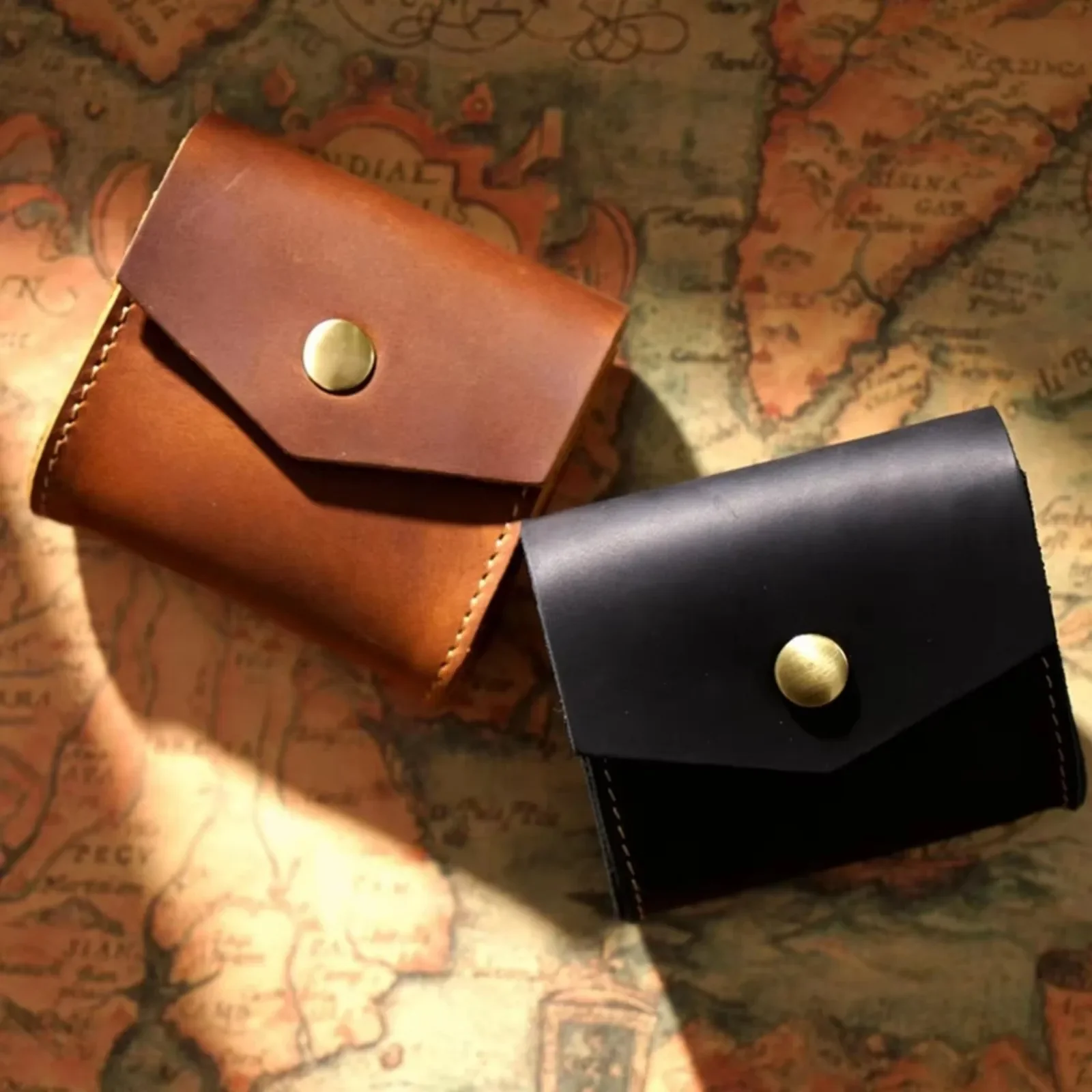 محفظة نسائية صغيرة من الجلد الطبيعي للعملات المعدنية للرجال والنساء محفظة صغيرة مصنوعة يدويًا من الجلد العتيق محمولة بجيب متغير وحقيبة حامل