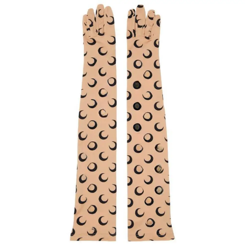 Korean Style Moon Print Women Ice Silk Sunscreen Gloves Breathable Full Finger Summer Casual Fashionable Lightweight Uv Gloves