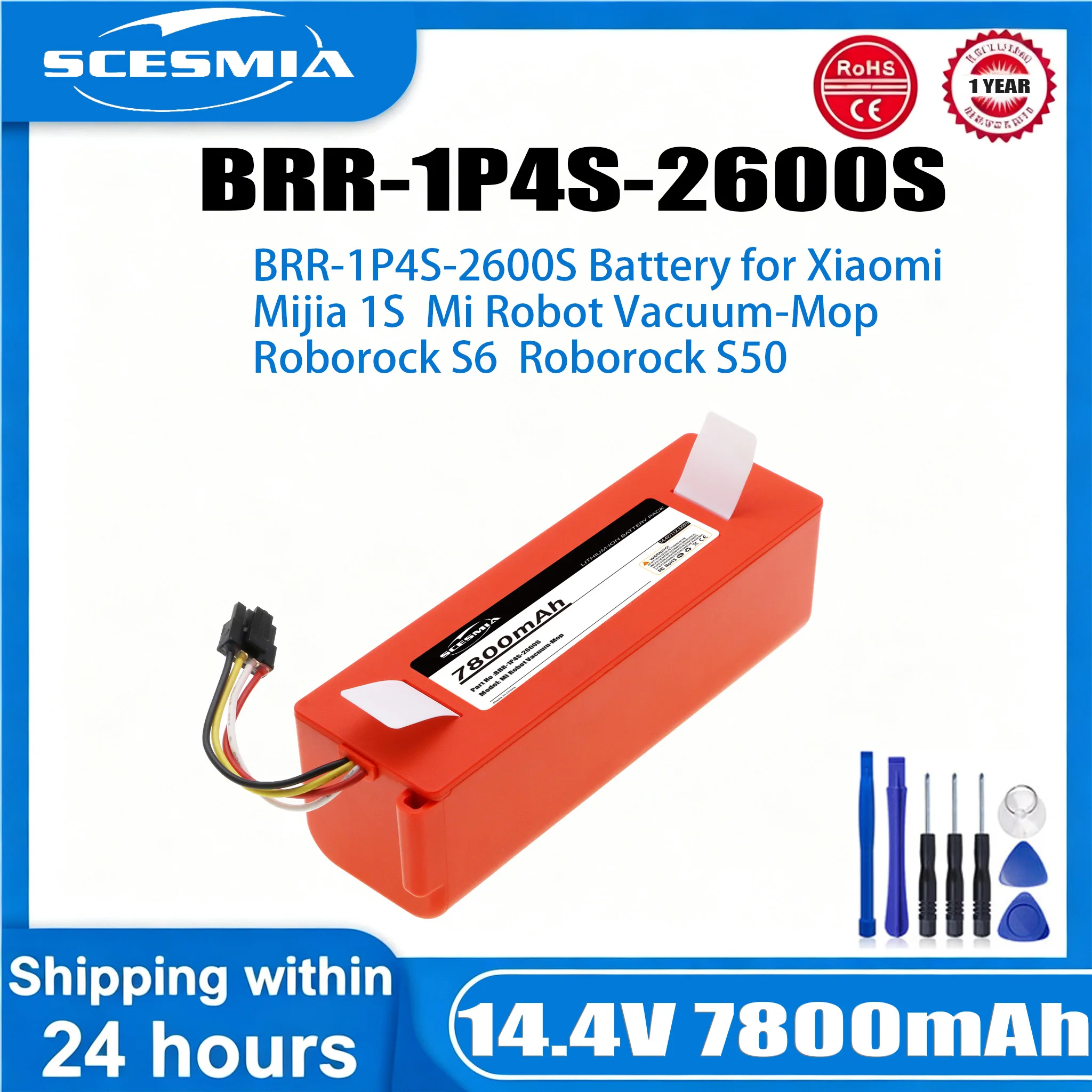 7800mAh BRR-2P4S-5200S Robotic Vacuum Cleaner Replacement Battery for Xiaomi Roborock S55 S60 S65 S50 S51 S5 MAX S6 Parts
