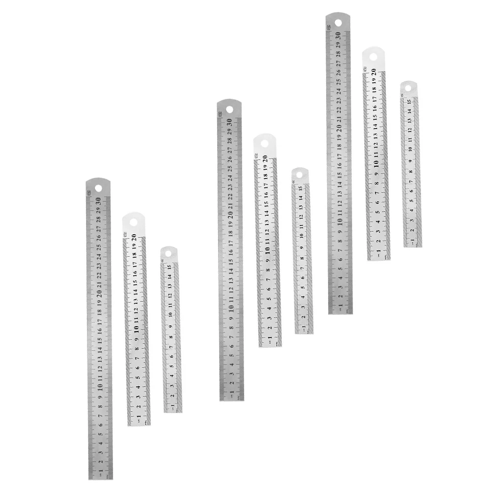 

9pcs Stainless Steel Ruler Short Scale Measuring Metric System Office Student Stationery Math Class Practical Tool Durability