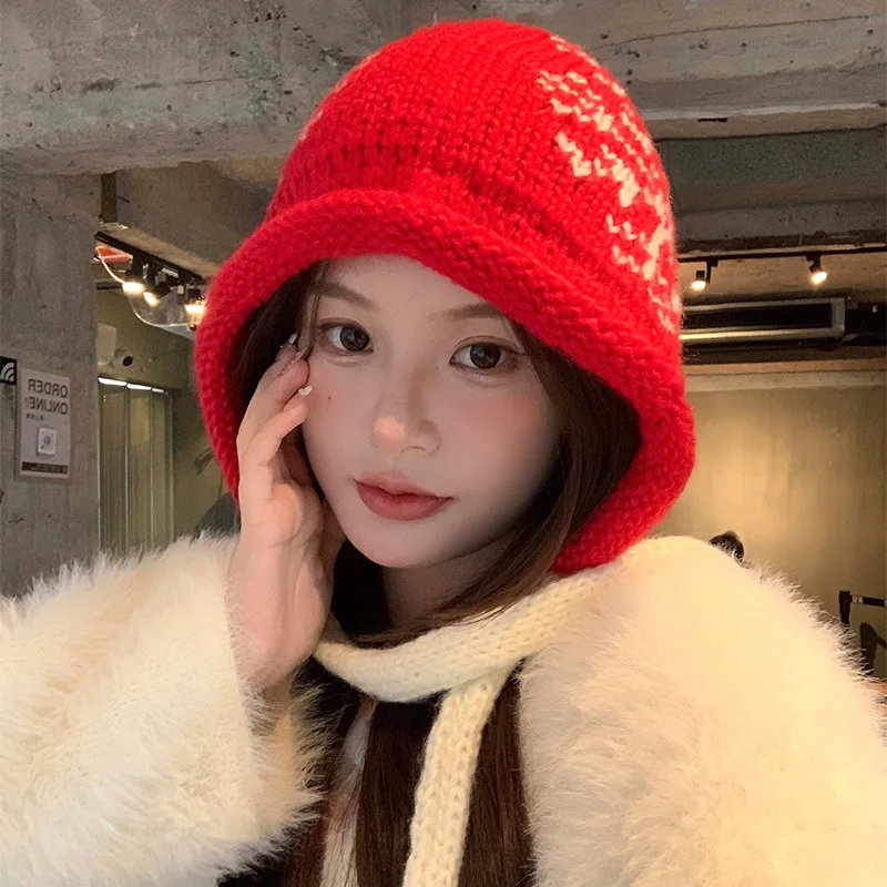 Frauen Herbst Winter Gestrickte Sturmhaube Hut Großen Kopfumfang Gehörschutz Hut Verdickte Warme Gestrickte Bomber Hut
