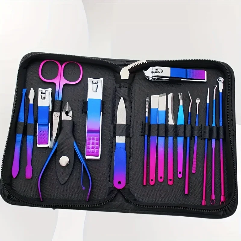 Juego de 9-18 Uds. De Kit profesional de manicura y pedicura de acero inoxidable, cuidado de uñas de precisión con Estuche De Viaje con tijera cortaúñas