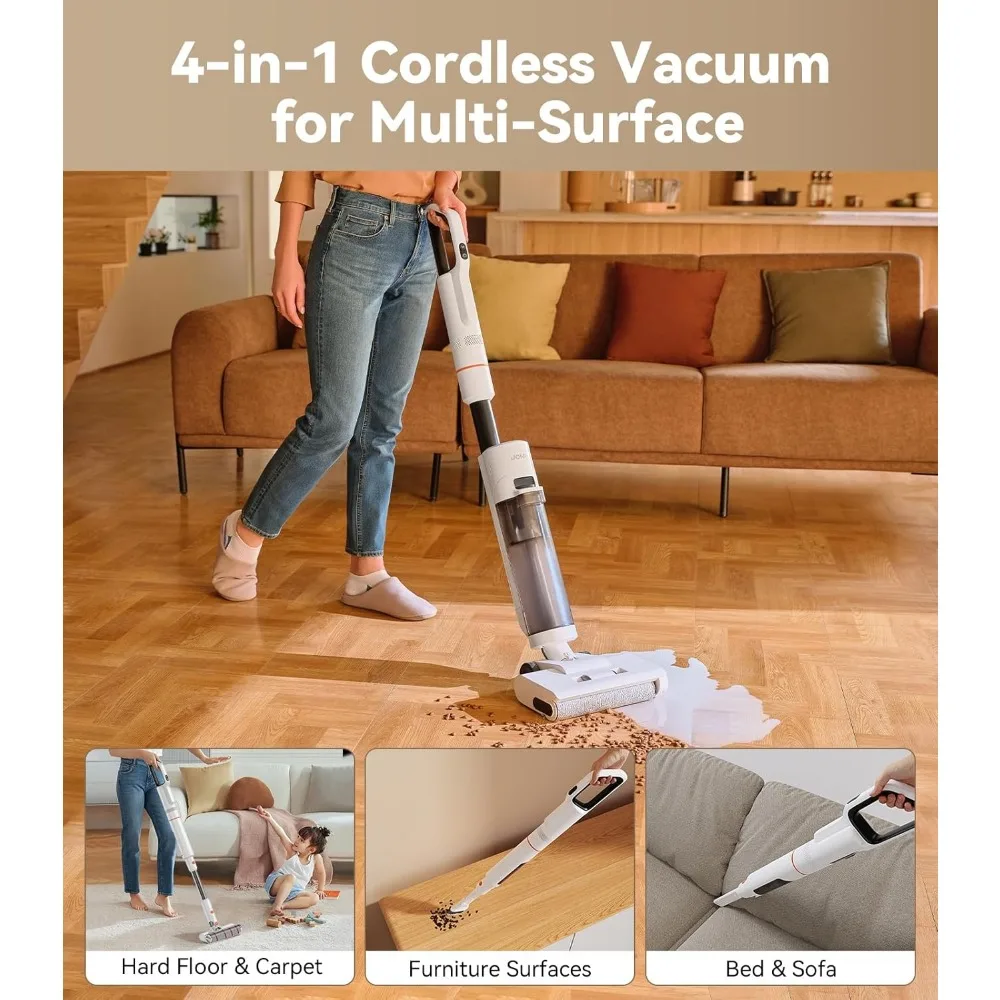 Беспроводной пылесос 4-в-1 для влажной и сухой уборки с мощностью всасывания 17000 Па, функциями самоочистки и автоматической сушки