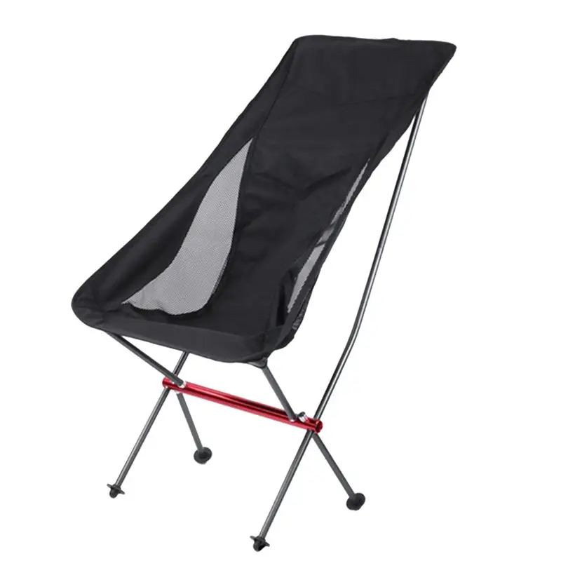 كرسي قمر محمول قابل للطي للاستخدام الخارجي من ABJV، مقعد للقدم للمشي لمسافات طويلة والنزهات وصيد الأسماك، أسود