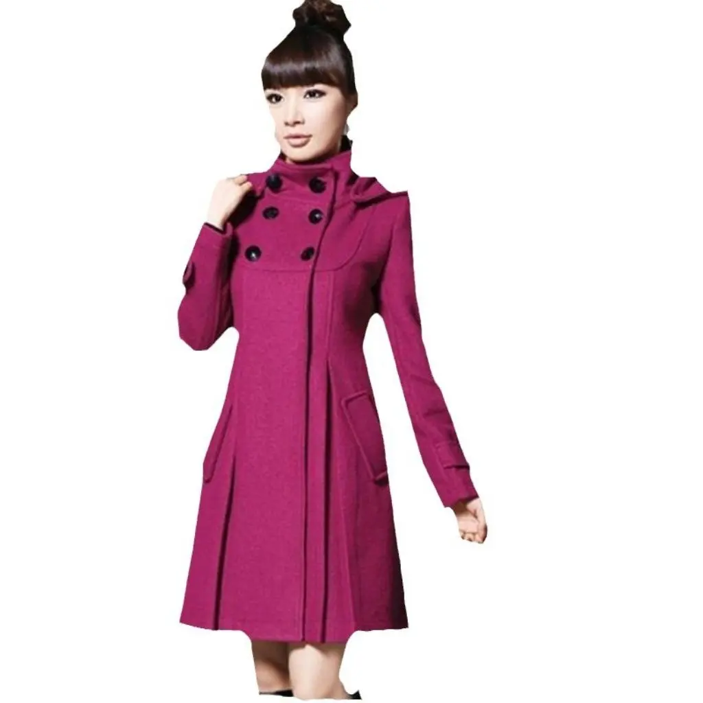 

Women's Long Hooded Double-Breasted Woolen Coat Wholesale Faux Fur Cape Trench Coat for Ladies