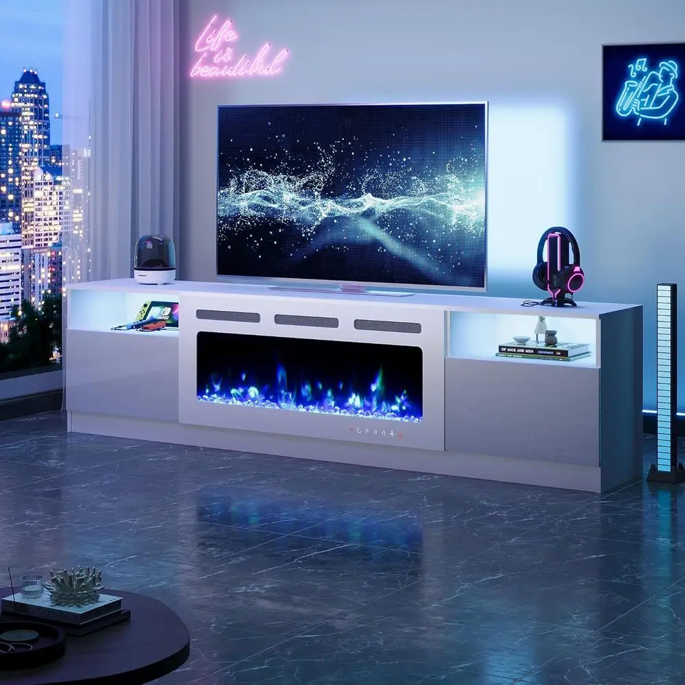 

Тумба под телевизор с электрокамином 40 дюймов, медиацентр с 16-цветной LED-подсветкой и 12 режимами пламени, встраиваемый каминный обогреватель