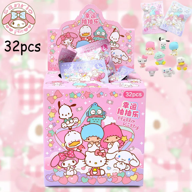 Sanrio 16/32pcs Eraser Cartoon 3d Kuromi Hello Kitty Anime Detachable Student Stationery Erasers New Kid School Rubber Supplies