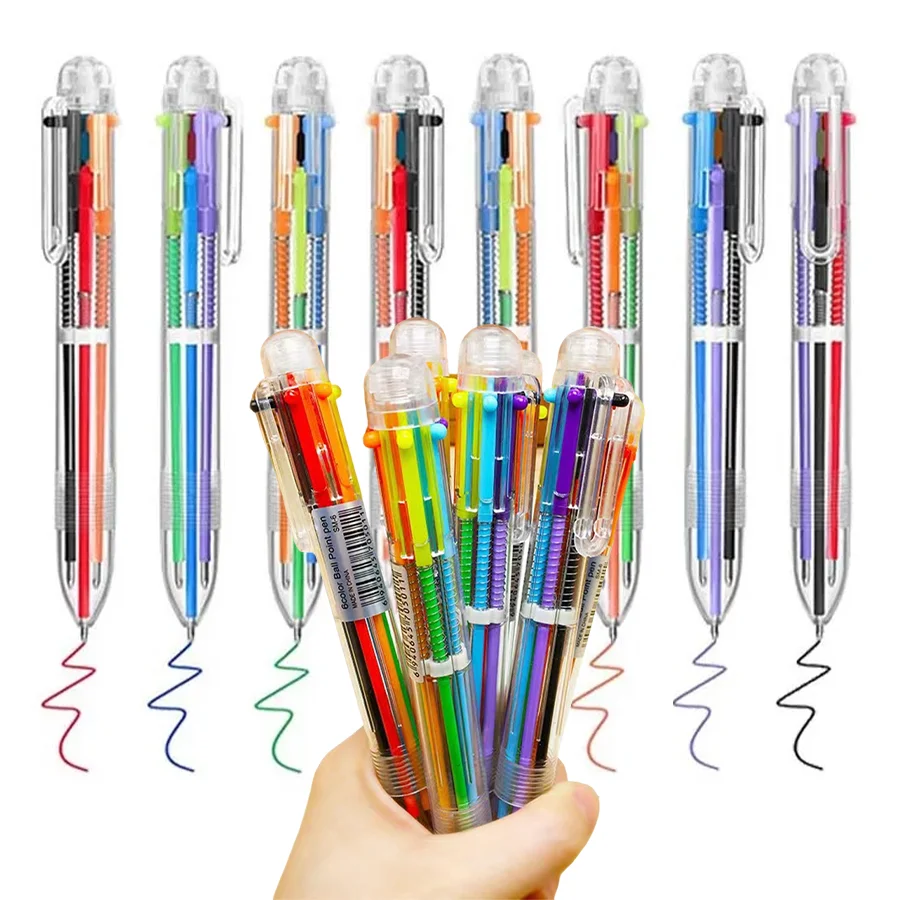 1-10pcs Multicolor Ballpoint Pens 0.5mm 6-in-1, 6 Colors Retractable Ballpoint Pens for Office School Supplies Students Gift