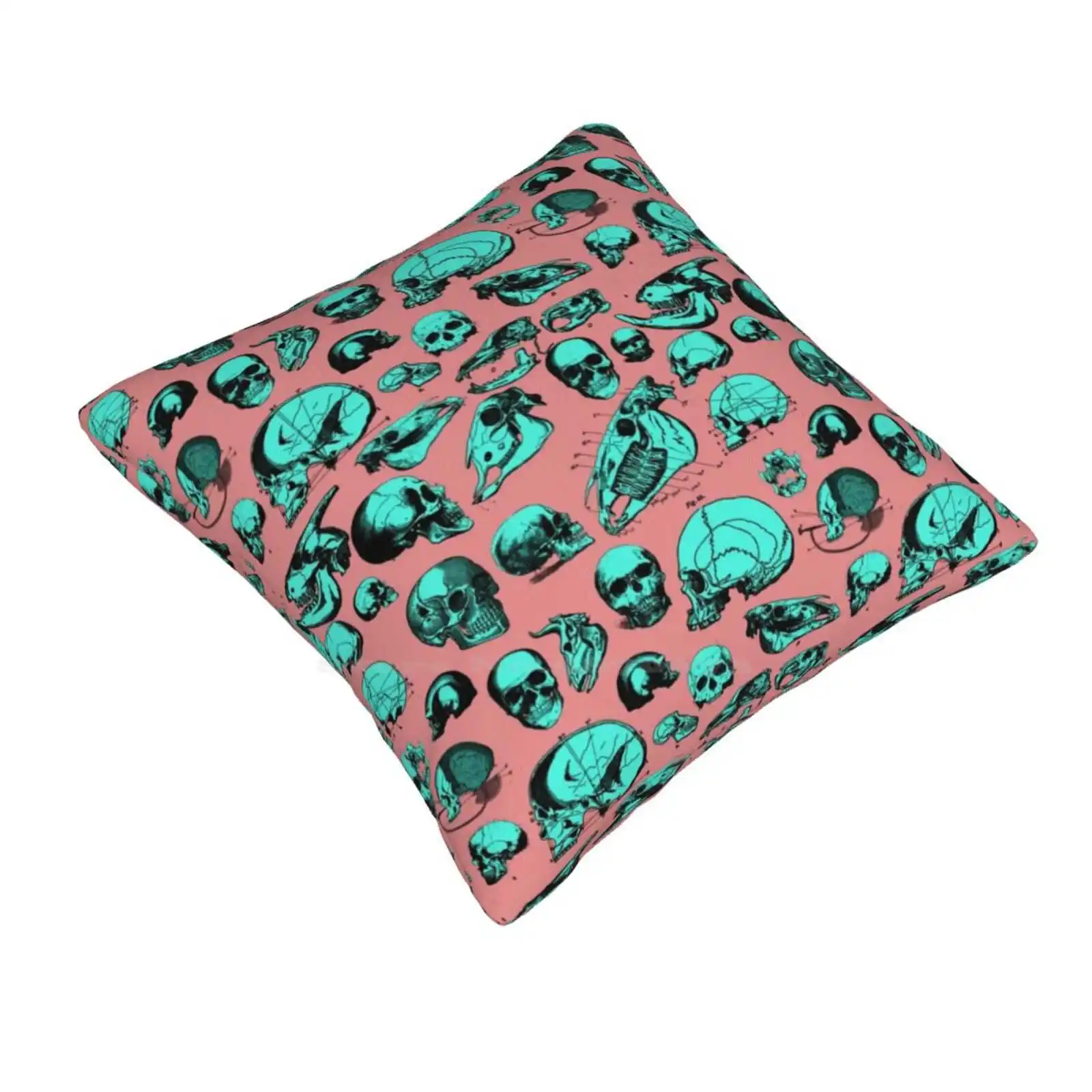 Skull Overload Pattern Pillows Case Bedroom Home Decoration Pattern Skulls Vintage Clip Art Green Pink Anatomy Collage Pop Art