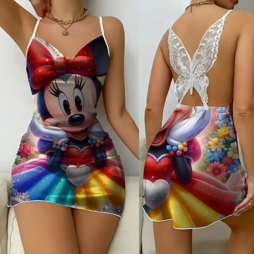 2024 New Sleeping Dress for Women Sexy Female Nightwear Disney Cartoon Pattern Women's Pajama Fashion Comfortable Home Dress