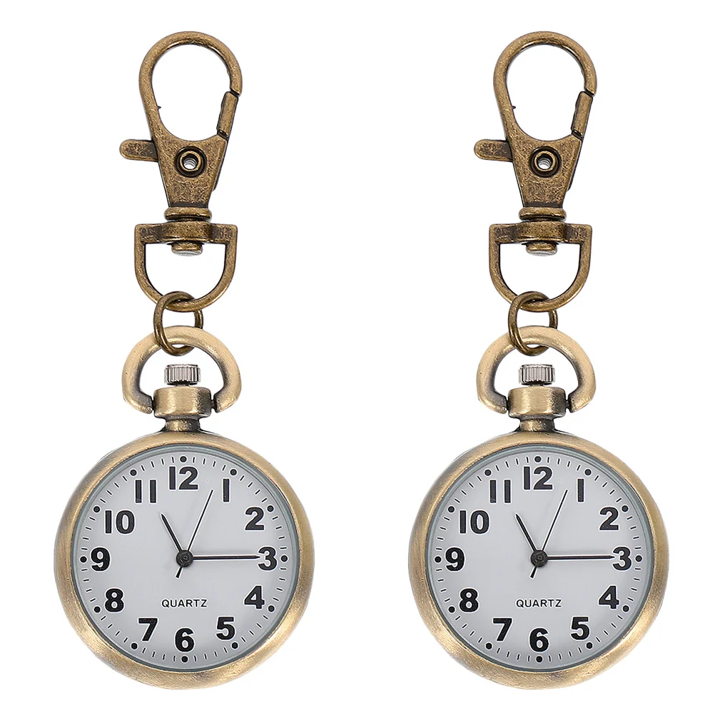 2Pcs Hanging Nurse Pocket Watch Keychain Large Dial Design Clip for Nurses Travel Work Convenient Accurate Time