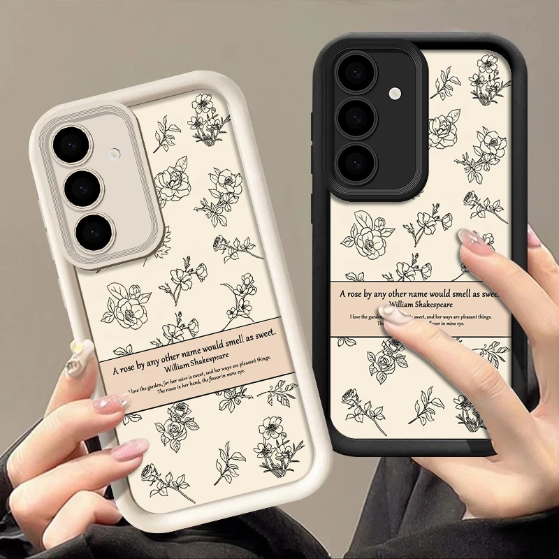 Lettering Rose Flower Case For Samsung Galaxy A54 A55 A56 5G A37 A15 A16 A26 A36 A17 A57 S21 FE S22 S23 S24 S26 S25 Ultra Cover