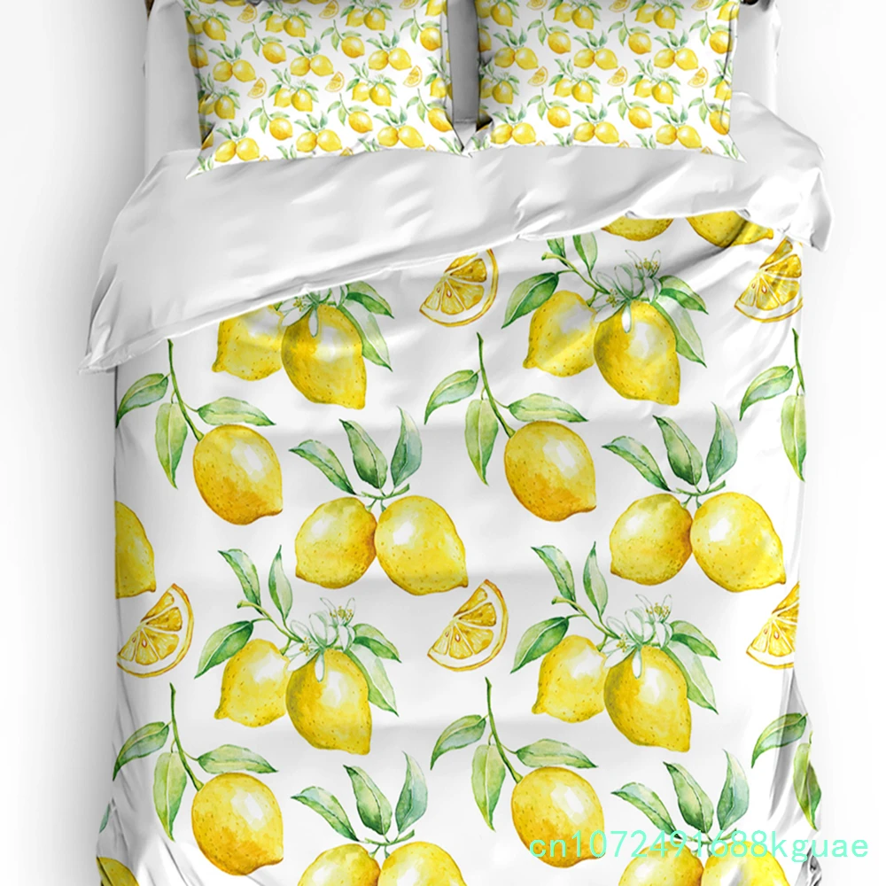 Watercolor Lemon Fruit White Yellow Duvet Cover With Pillow Case Custom 3pcs Bedding Set Quilt Cover Double Bed Home Textile