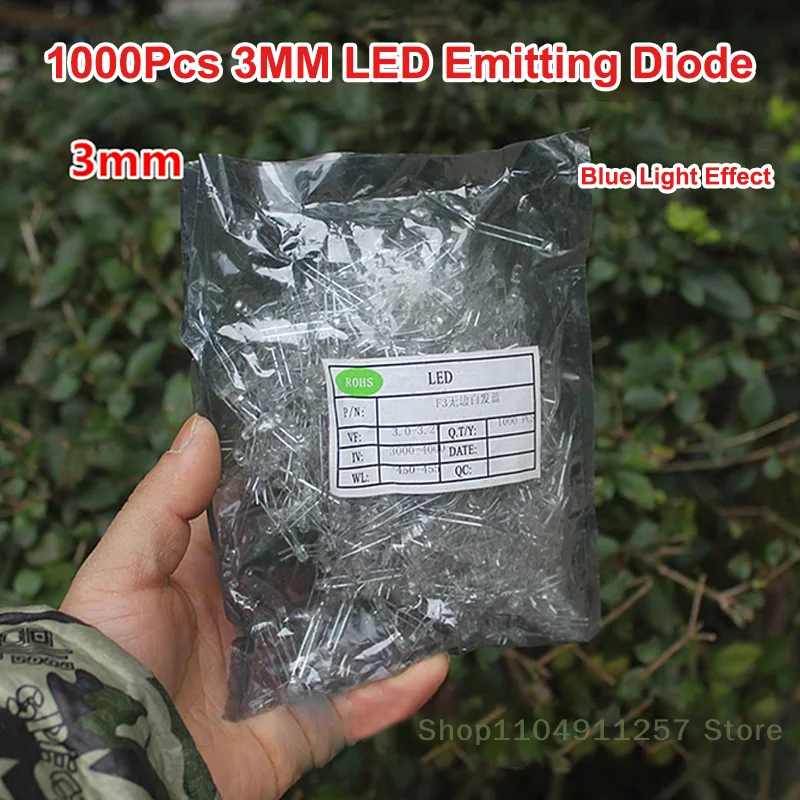 

1000pcs 3mm LED Diode F3 Assorted Kit Ultra Light Bright Blue Light Emitting Diode DIY Light Emitting Diode