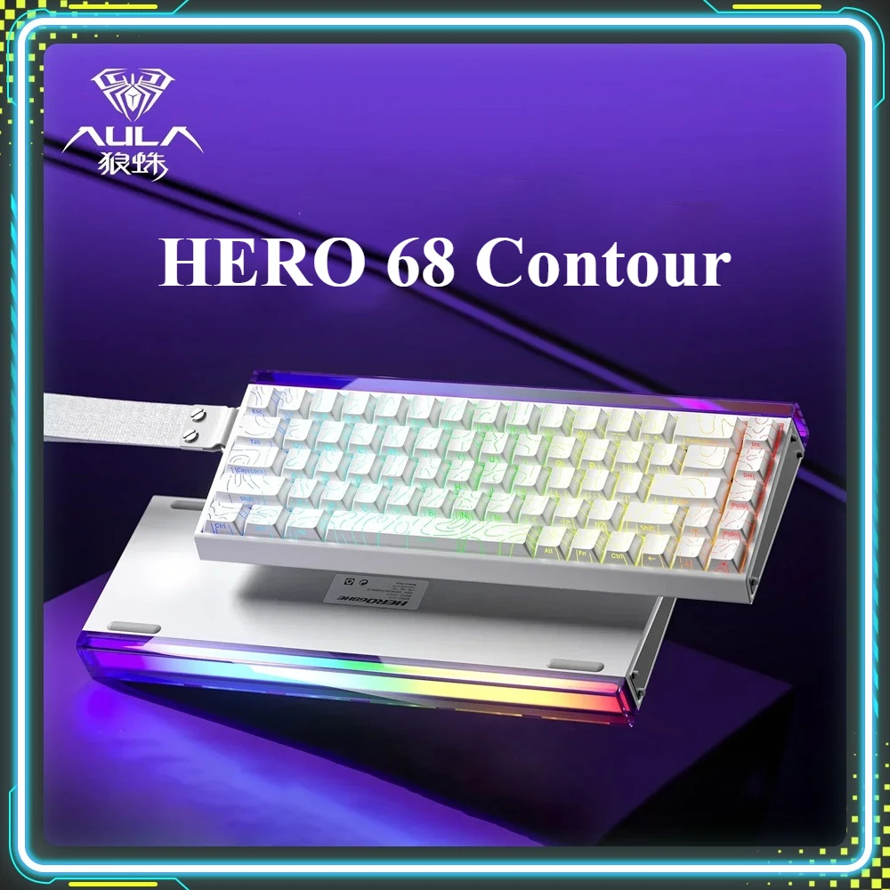 

Рекламные товары AULA HERO 68, белый магнитный переключатель, игровая клавиатура, RGB, эргономика, проводная клавиатура, подарки