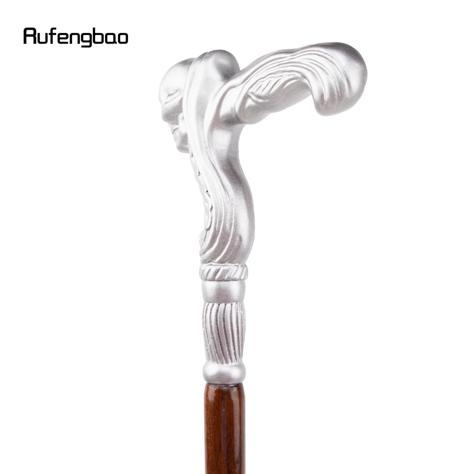 Silber Schädel Kopf Holz Single Joint Mode Gehstock dekorative Cosplay Walking Cane Halloween Mace Zauberstab Crosier 93cm