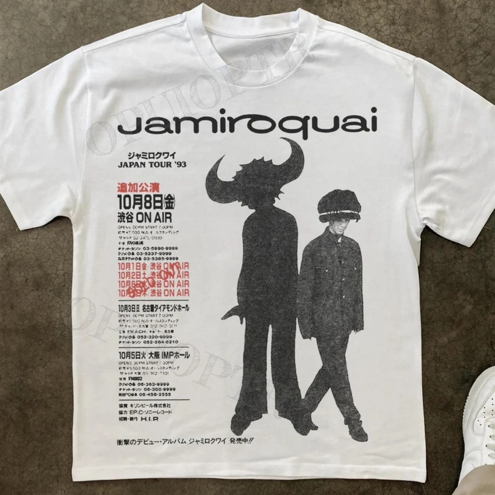 JAMIROQUAI Official Band Merchant Tour T-shirt White Pattern T-shirt with Monster Corner and JAMIROQUAI Logo Short Sleeve