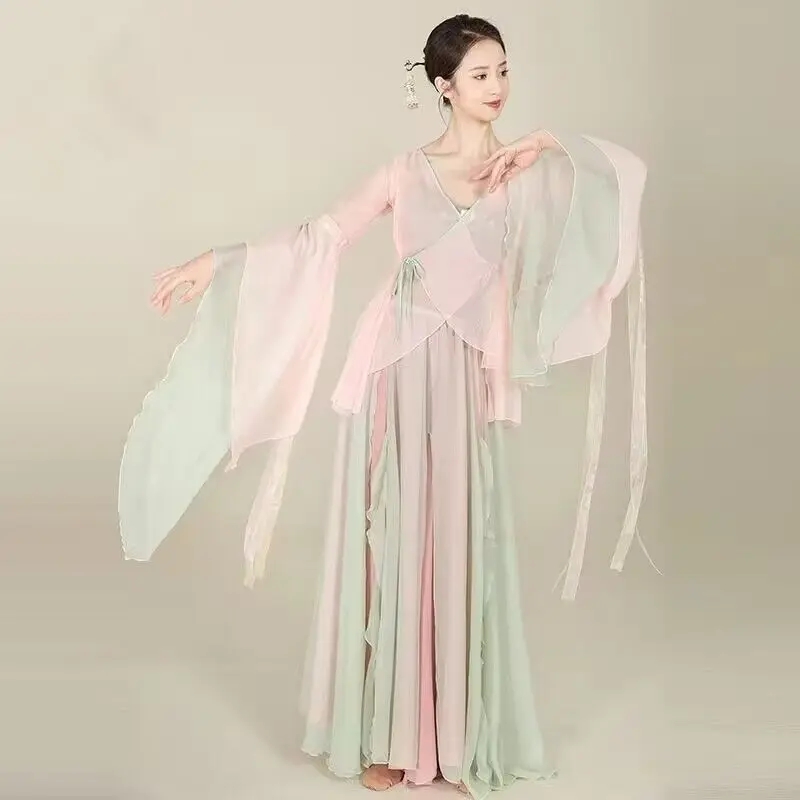 Classical dancer performance costumes chiffon cardigan practice dance clothes body rhyme long outer Chinese style folk dance