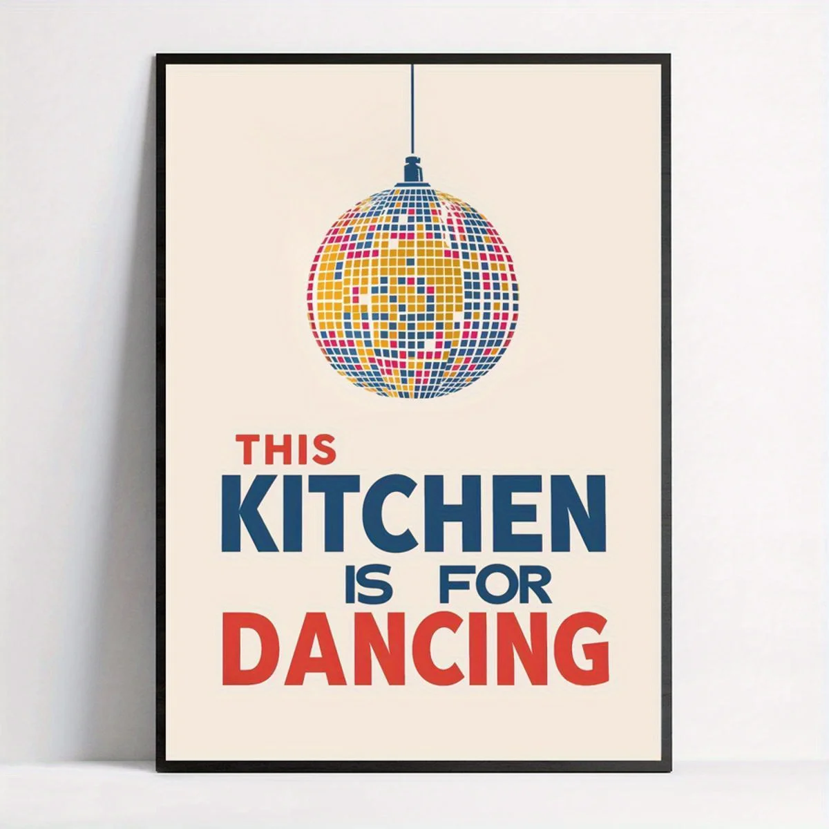 2D Flat, 2D Flat, Single Piece of Canvas Artwork Featuring a Disco Ball, Perfect for Retro Kitchen Decoration. This Humorous