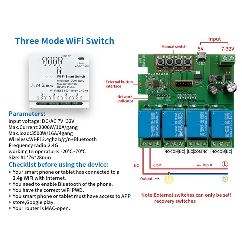 4CH Ewelink Wifi Smart Switch USB 5V 2.4G Wifi Smartlife Home Automation Module For IFTT Alexa Google Home