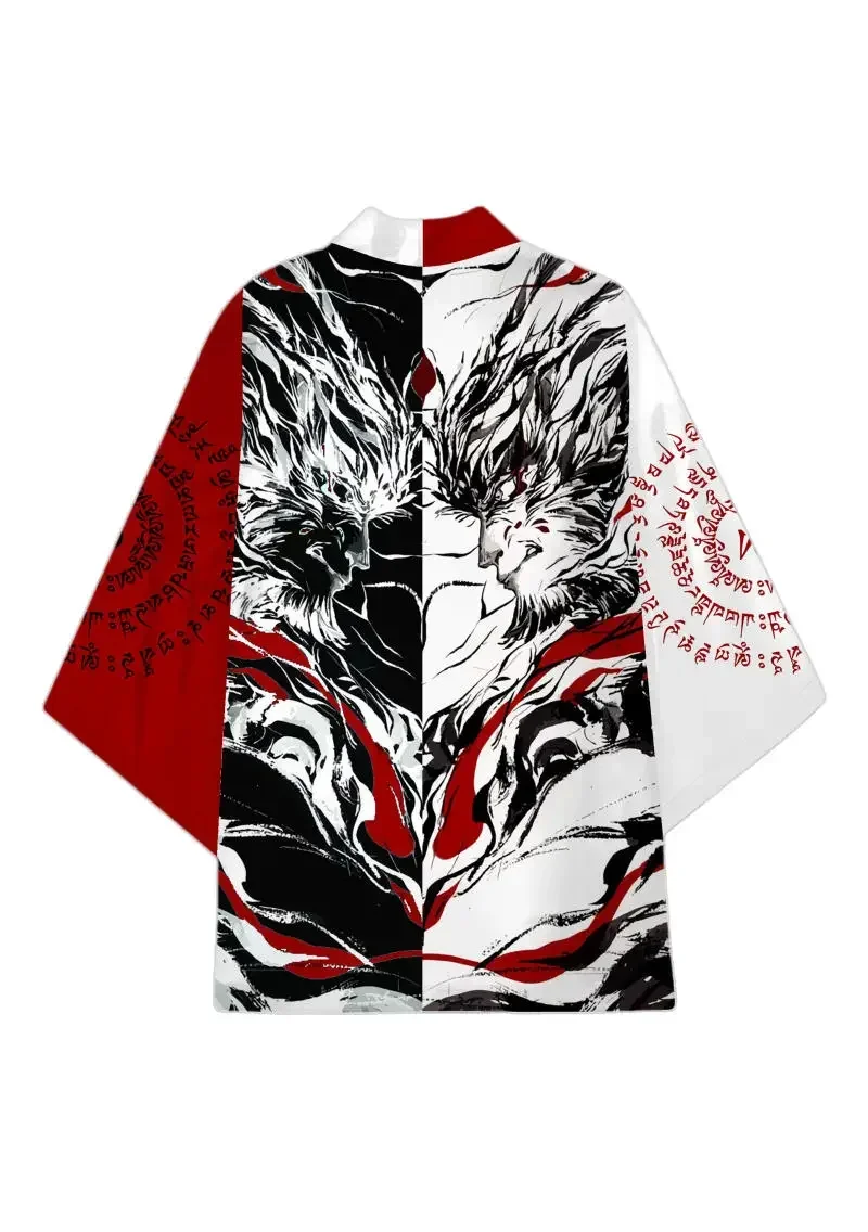 رجل خمر ثوب الكيمونو الياباني معطف سوبر فضفاض صالح الأسود أسطورة WuKong تأثيري حلي التقليدية الآسيوية يوكاتا هاوري سترة القمم #6