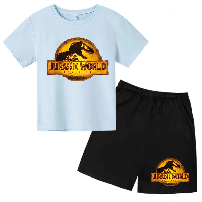 Children\'s Summer Dinosaur T-shirt Top + Shorts 2P Boy Girl Horror Pattern Fashion Casual Home Outdoor Sports Comfortable Clothe