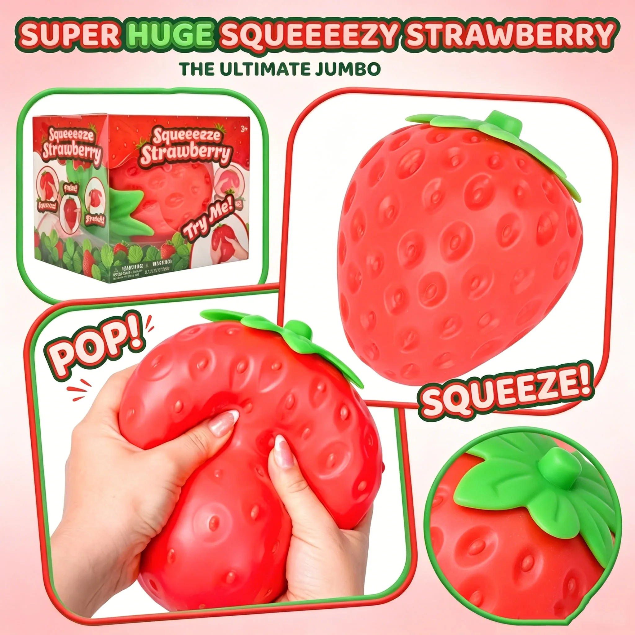 

Super Jumbo Strawberry Squishy Slow Rising Antistress Toy Grownups toys stress relief toy stress balls sensory toy