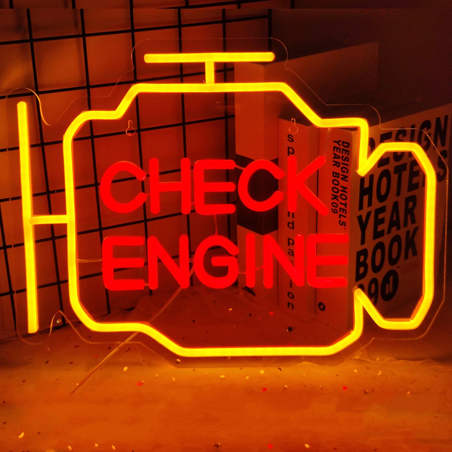 Check Engine Neon Sigh Garage LED Lights, Car Auto Repair Room, Shop Art Wall Lamp, Bar Club Party Decoration, USB Decor Ornements