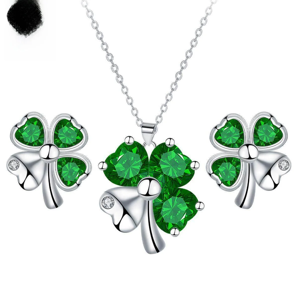 

Kamqi New Premium Four Leaf Clover Necklace Earring Women's Jewelry Set Ear Decorative Piece Neck Decor High-End Model