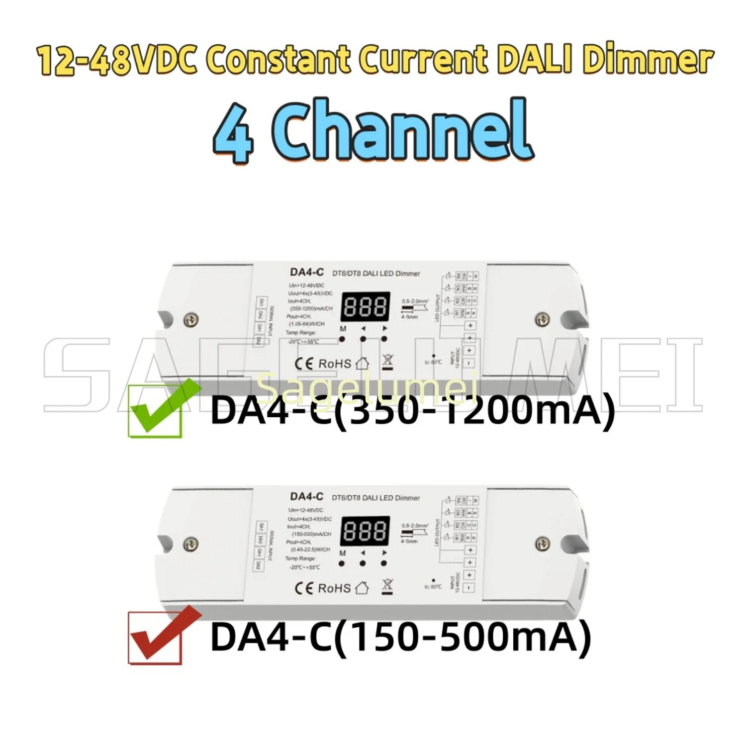 DALI Dimmer 350-1200mA 150-500MA 12V-48VDC Constant Current 4CH DA4-C(DT6/DT8) 24V 4 Channel CC Controller Drives LED Chip Lamp
