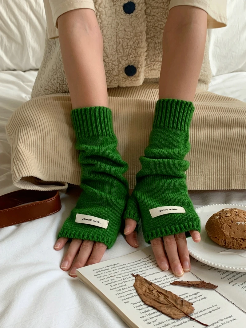 Winter Brief Labelen Lange Vingerloze Handschoenen Gebreide Arm Mouw Vrouwen Wanten Arm Warmer Fijne Zachte Meisjes Kleding Handschoen Voor Vrouwen