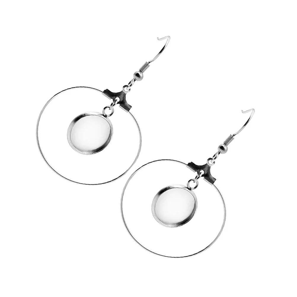 

20Pcs Stainless Steel Earring Setting Tray DIY Jewelry Making Base for Cabochons Resin Gemstones Crafts Ear Hook Accessory 14Mm