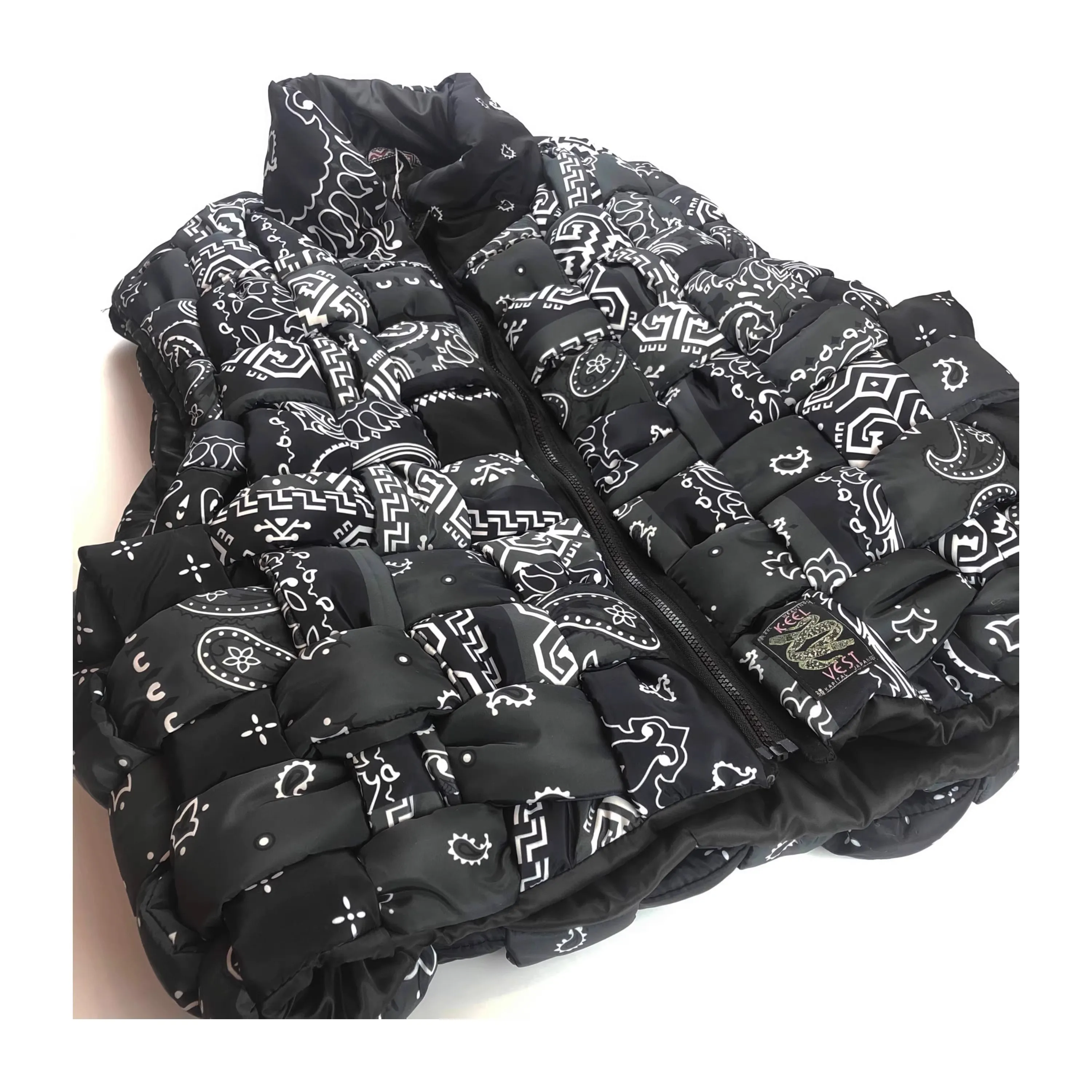 2024 KAPITAL Nylon Woven Cashew Flower High Neck Zipper Down Cotton Coat Vest WT19