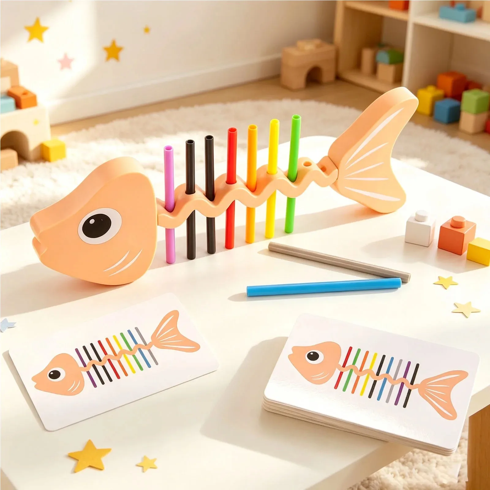 Fishbone Color Matching Educational Toy Set, Kids' Kindergarten Tabletop Game, Cognitive Skill Training Fun Kit