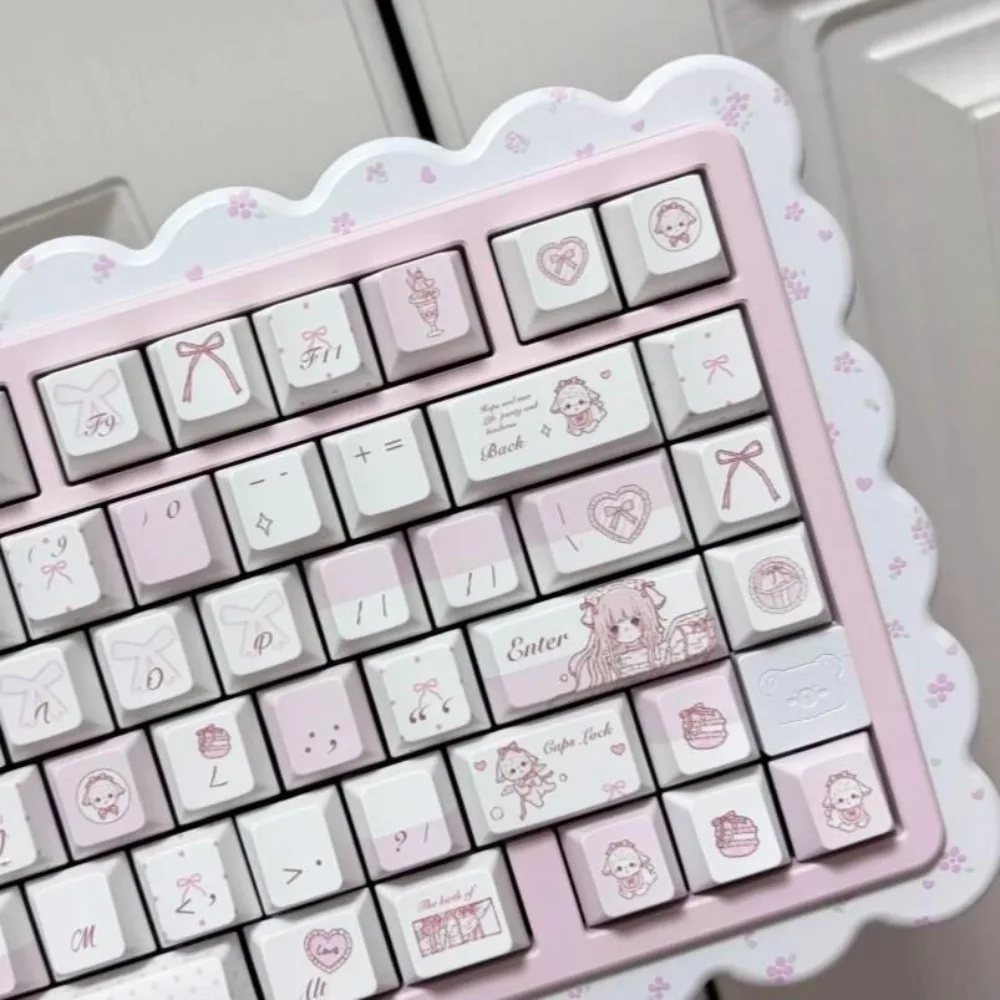 Pink White Lamb Theme Keycaps Set Cherry Profile PBT Custom Original Handmade Keycaps for Mechanical Keyboard Accessories Gift
