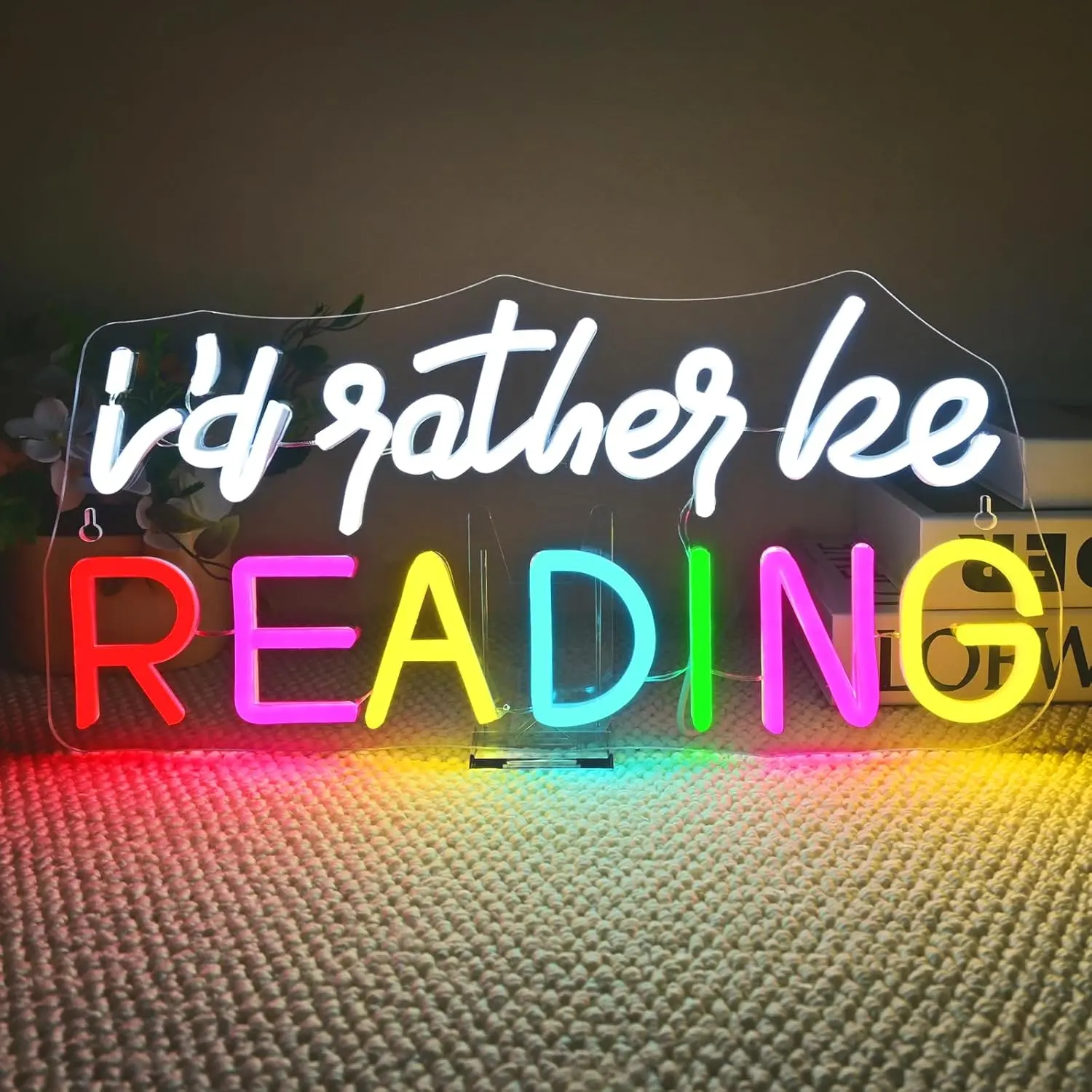 LED Neon Sign for Wall Decor I'd Rather be Reading Neon Light USB Powered Dimmable for Home Party Gift Office Bedroom Reading Ro