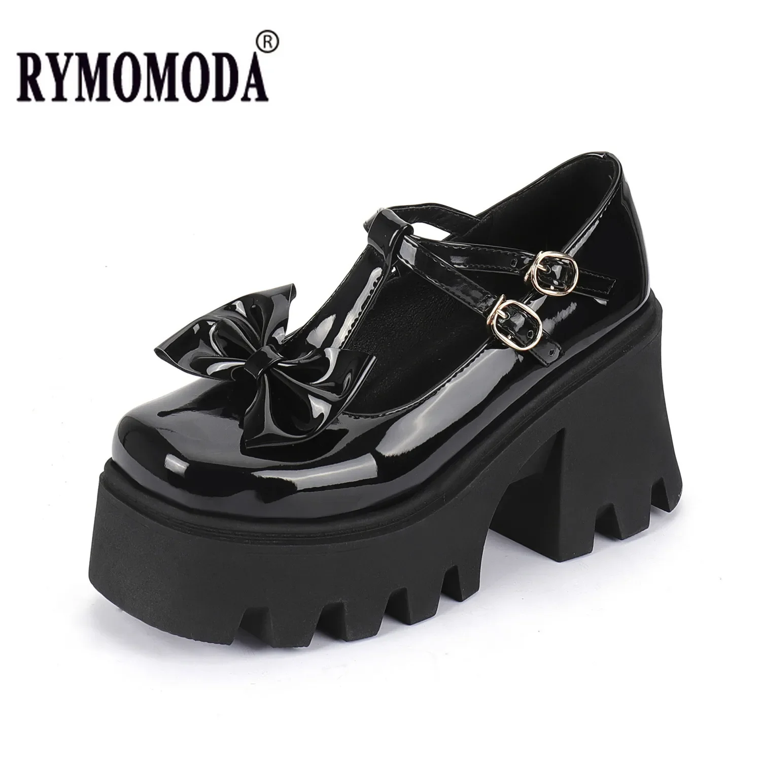 

Big Size 34-43 Womens Platform Pumps 2025 Spring Fall 9cm High Heels Patent Leather Black Mary Jane Shoe Lolita Student Shoes