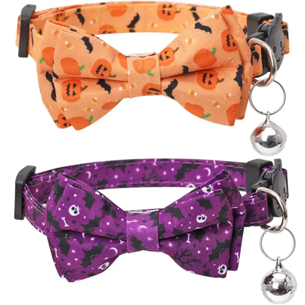 Lustiges Muster Haustierhalsband Abnehmbare Fliege Katzenhalsband Halloween Lustiges Muster Halskette für kleine Hunde Katzen Feiertagsparty – Detail 2