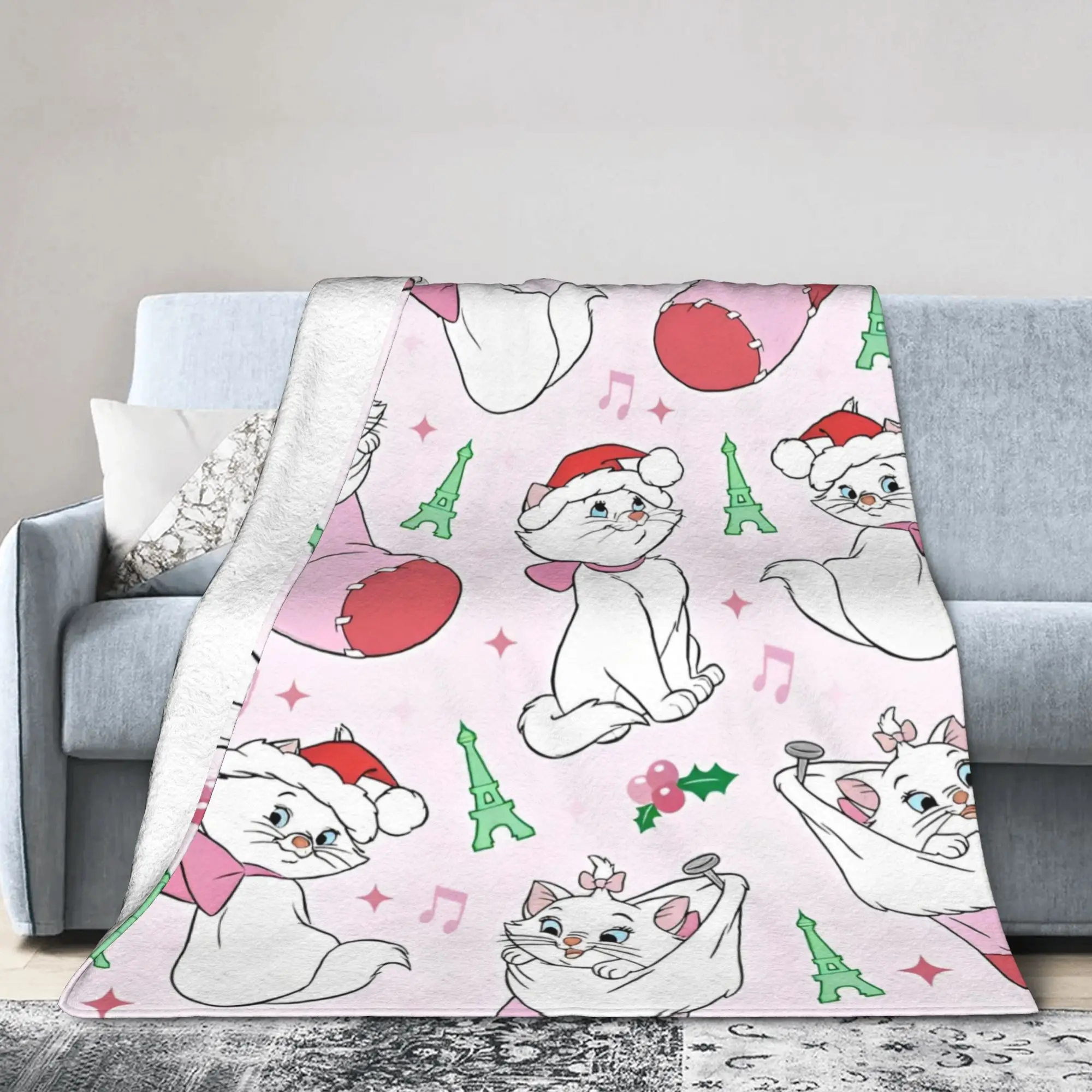Marie Cat Aristocats Velvet Throw Blanket Cute Christmas Blankets for Bedding Outdoor Super Soft Bedding Throws,